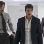 Henry Cavill, Henry Cavill's mustache, Tom Cruise, and Rebecca Ferguson in Mission Impossible: Fallou